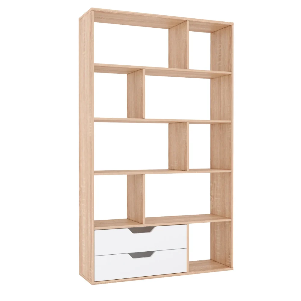 Vertical geometric bookcase, oak/white