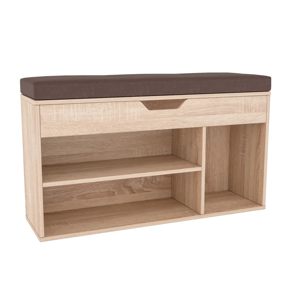 Półka dla butów z siedziskiem i szufladą i półką dąb