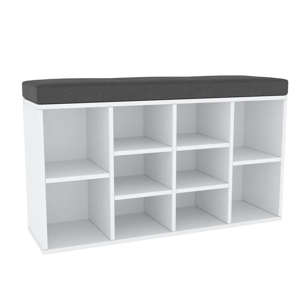 Półka dla butów z siedziskiem i dziesięcioma wnękami biały