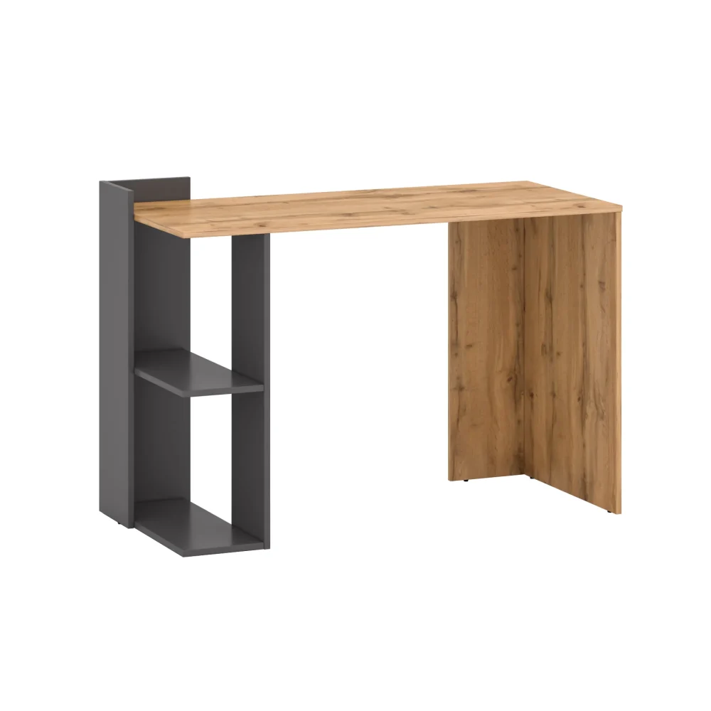 Biurko z bocznym regałem czarno-dąb