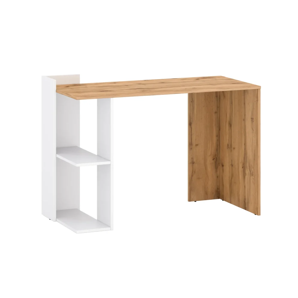 Biurko z bocznym regałem biało-dąb