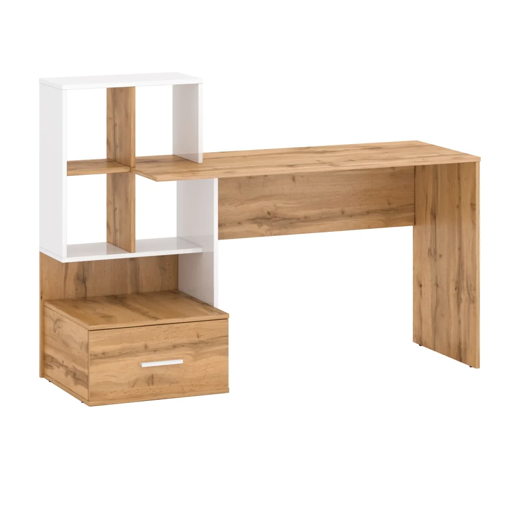 Biurko z bocznym regałem i szufladą dąb