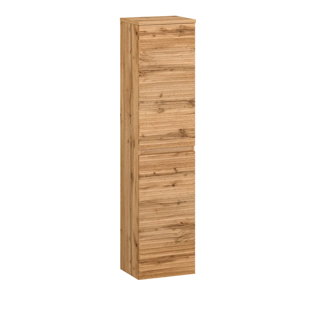 Szafka łazienkowa wysoka z ryflowanym frontem BRUNO Wotan Oak