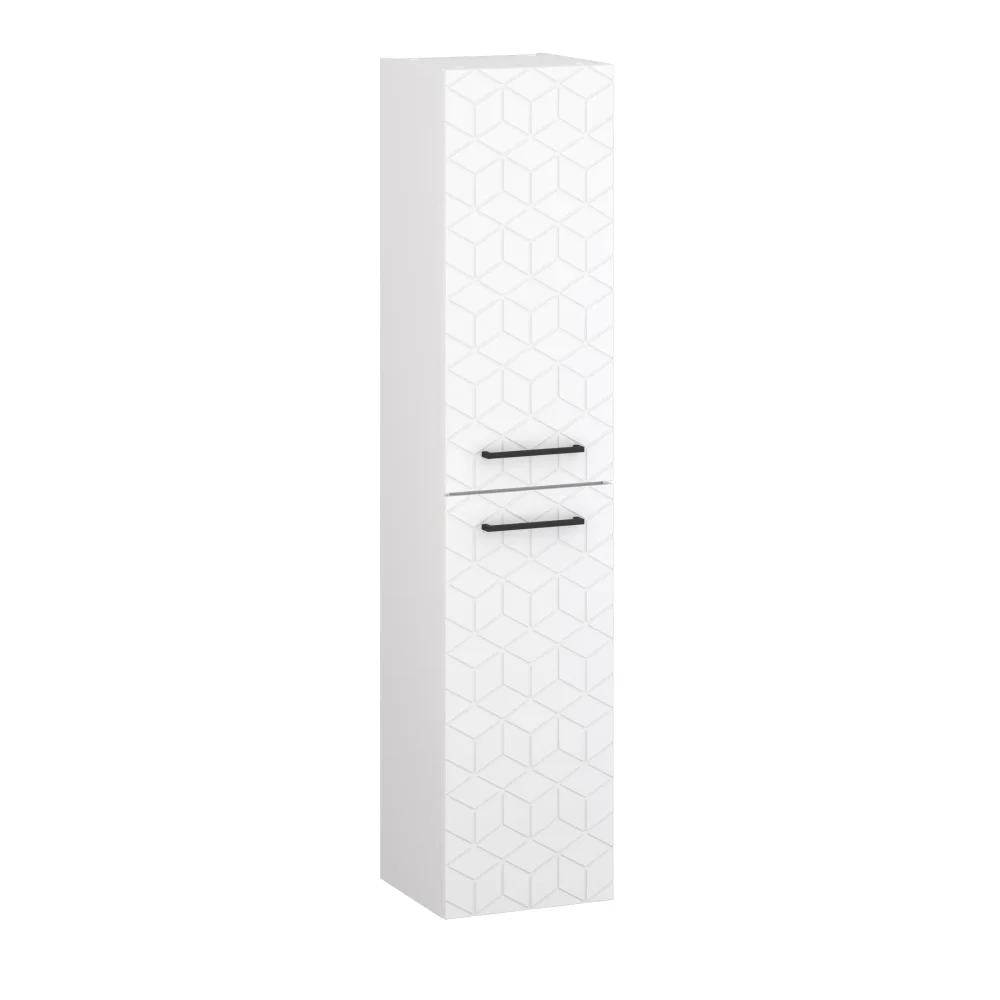 Szafka łazienkowa biała z wzorem ERANDEL z czarnymi uchwytami